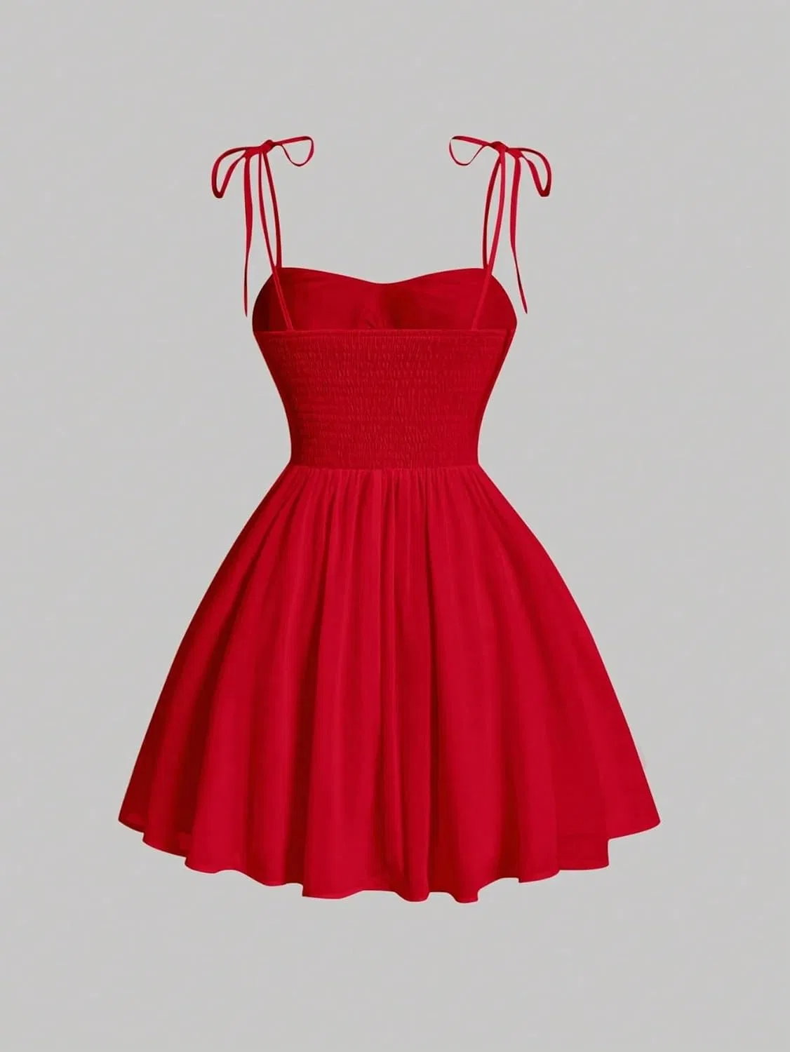 Женское короткое платье на бретелях с защипами, Red — фото 2
