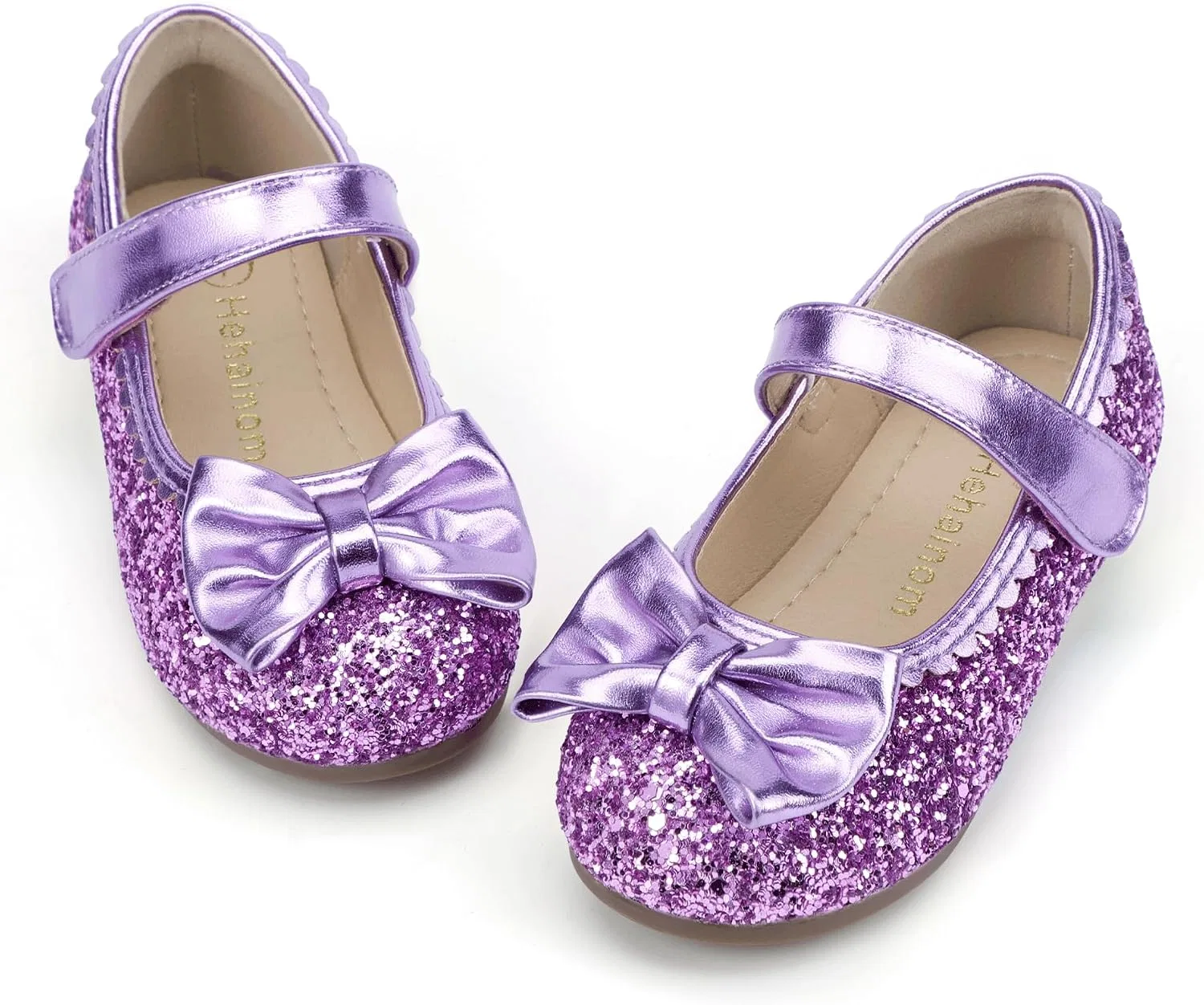 Детские балетки для девочек с бантом Hehainom, Purple Sequin