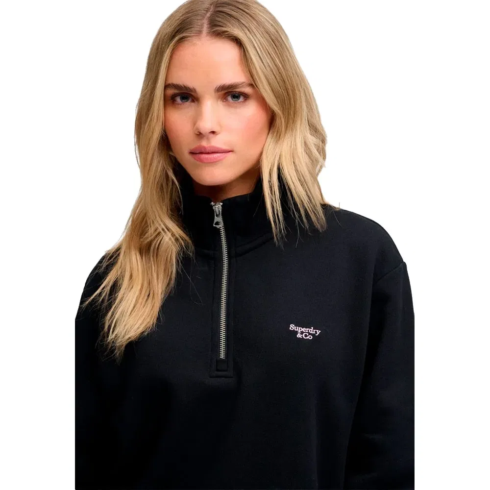 Женский свитшот с полузастежкой-молнией Superdry Signature Embroidered, Black — фото 4