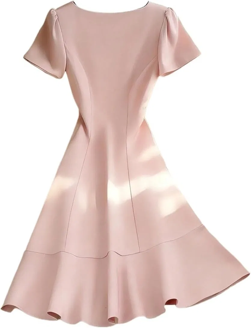 Женское мини-платье с коротким рукавом повседневное, Baby Pink
