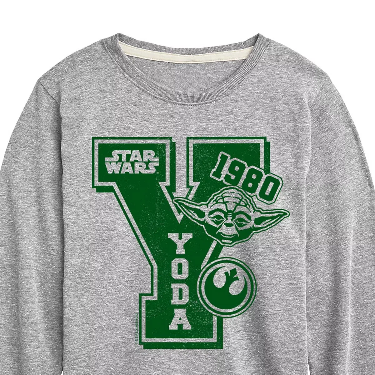 Детское лонгслив с принтом Yoda Letterman Star Wars, Athletic Heather — фото 2