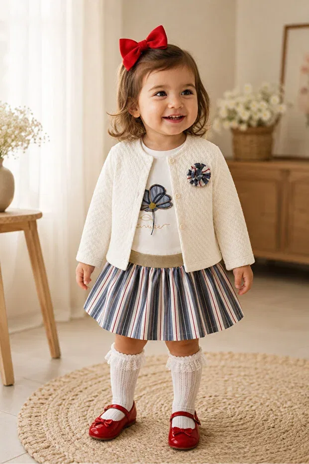 Детский комплект для девочек вязаный Minikaya, Navy Blue