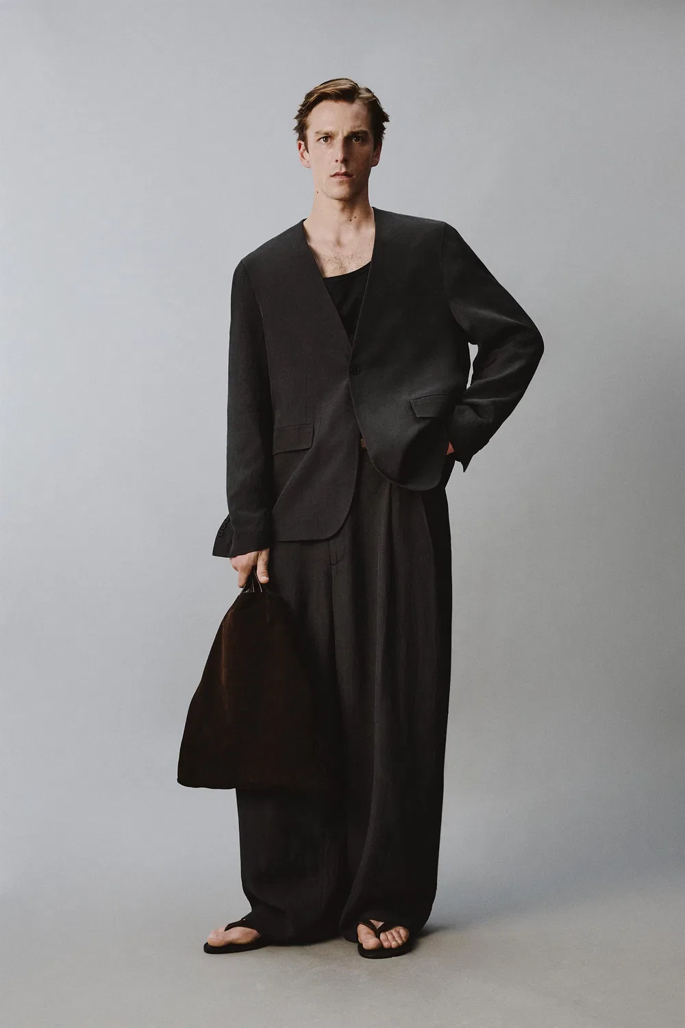 Блейзер свободного кроя без воротника ZARA, Anthracite Grey