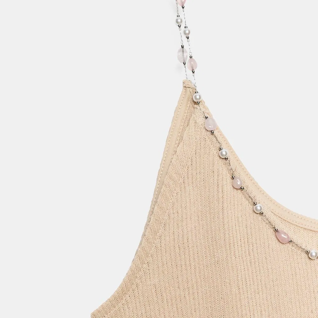 Женское хлопковое камисоле Light Peach Red, ZARA — фото 4