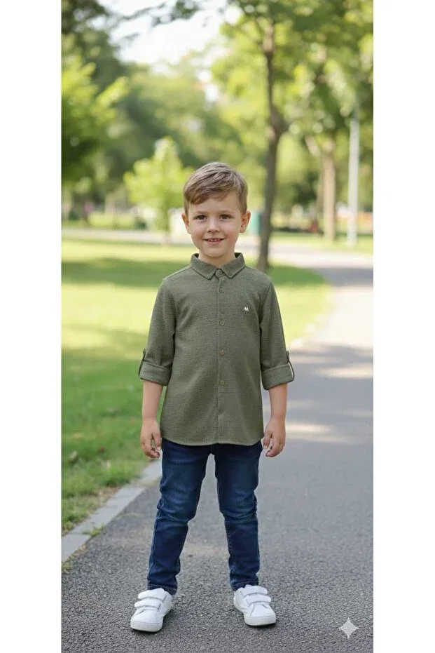 Детская рубашка для мальчиков хлопковая Huzeyfe Kids, Green