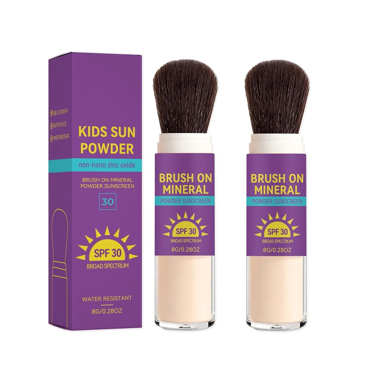 Солнцезащитная пудра для детей SPF 30, физическая, водостойкая, Generisch, набор 2 шт