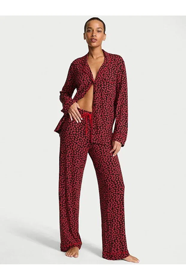Женский комплект пижам с длинным рукавом Modal Pajama Set Victoria'S Secret, Black And Red Heart