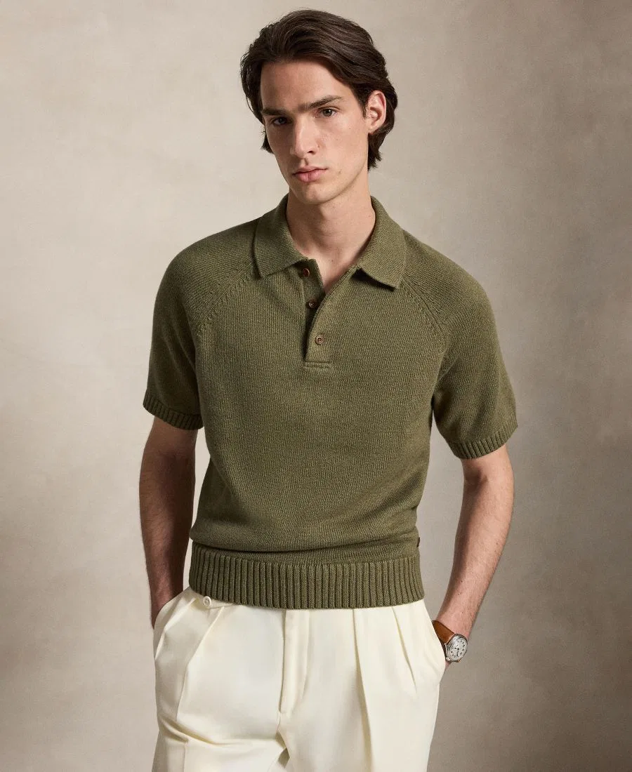 Мужской пуловер с поло с длинным рукавом хлопковый Polo Ralph Lauren, Zerconia Olive Heather