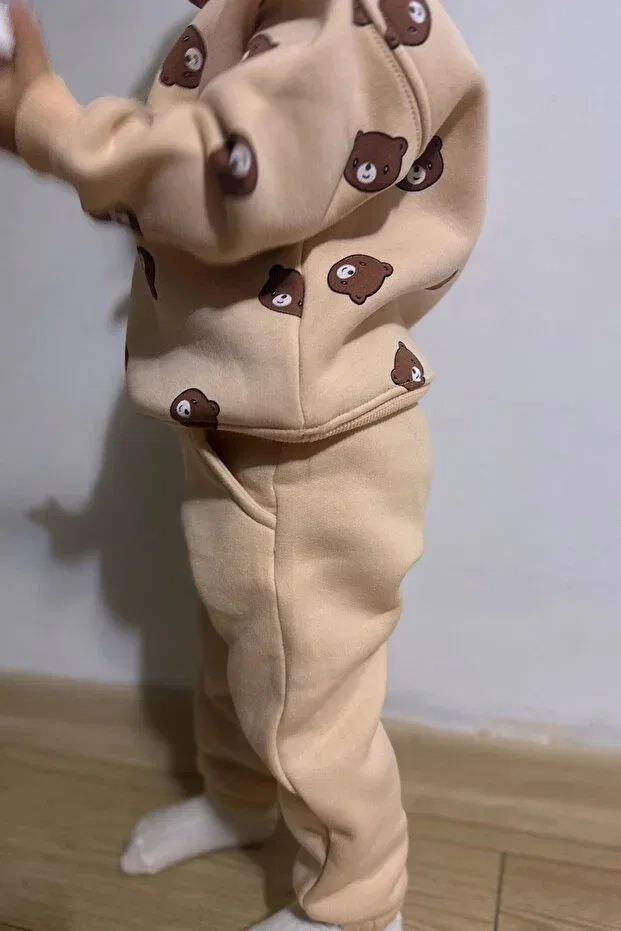 Детский спортивный костюм для девочек с принтом Cute Bears Patterned Valorya, Nude Color — фото 2