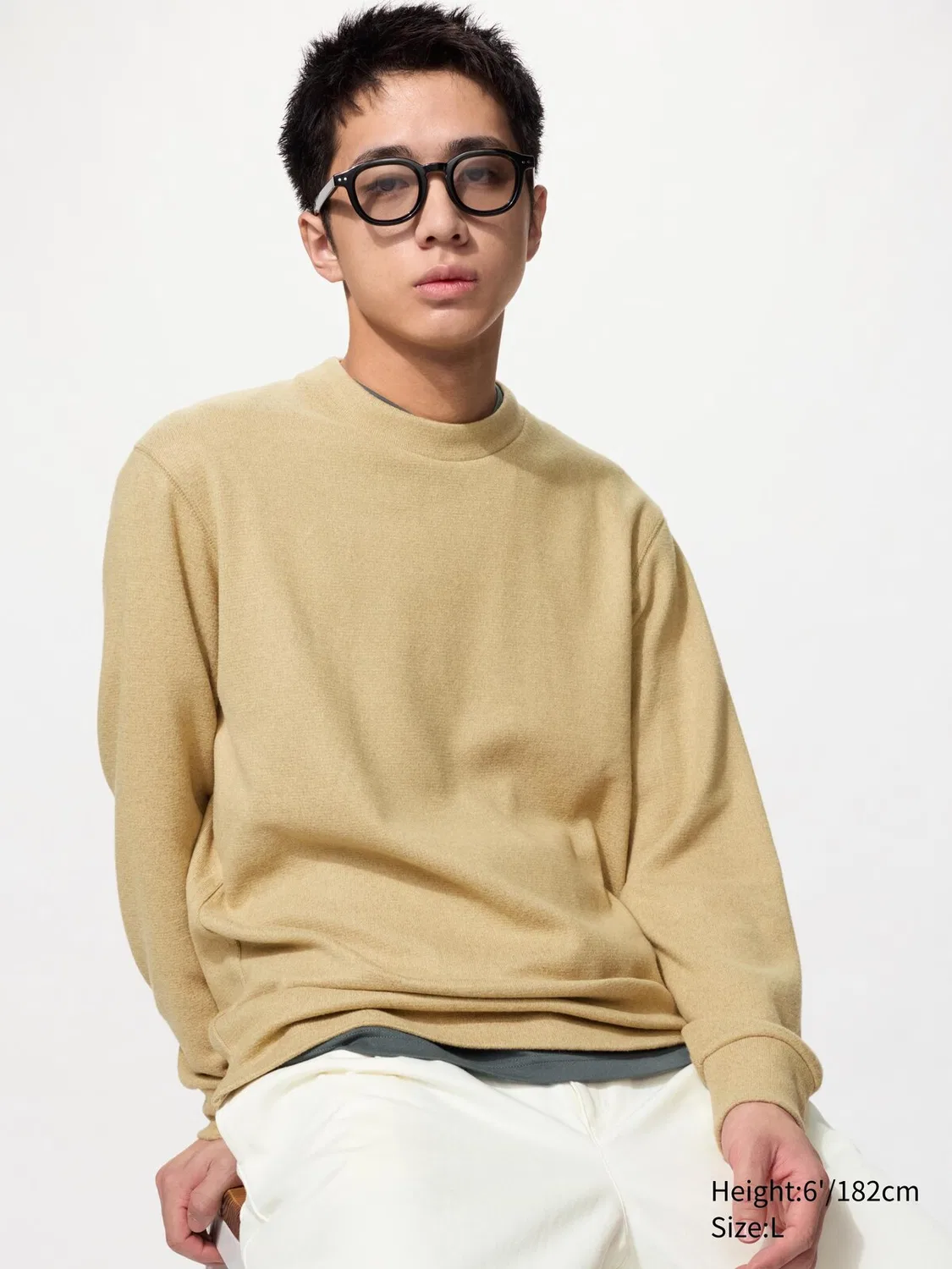 Футболка трикотажная флисовая Uniqlo, с длинным рукавом, желтый