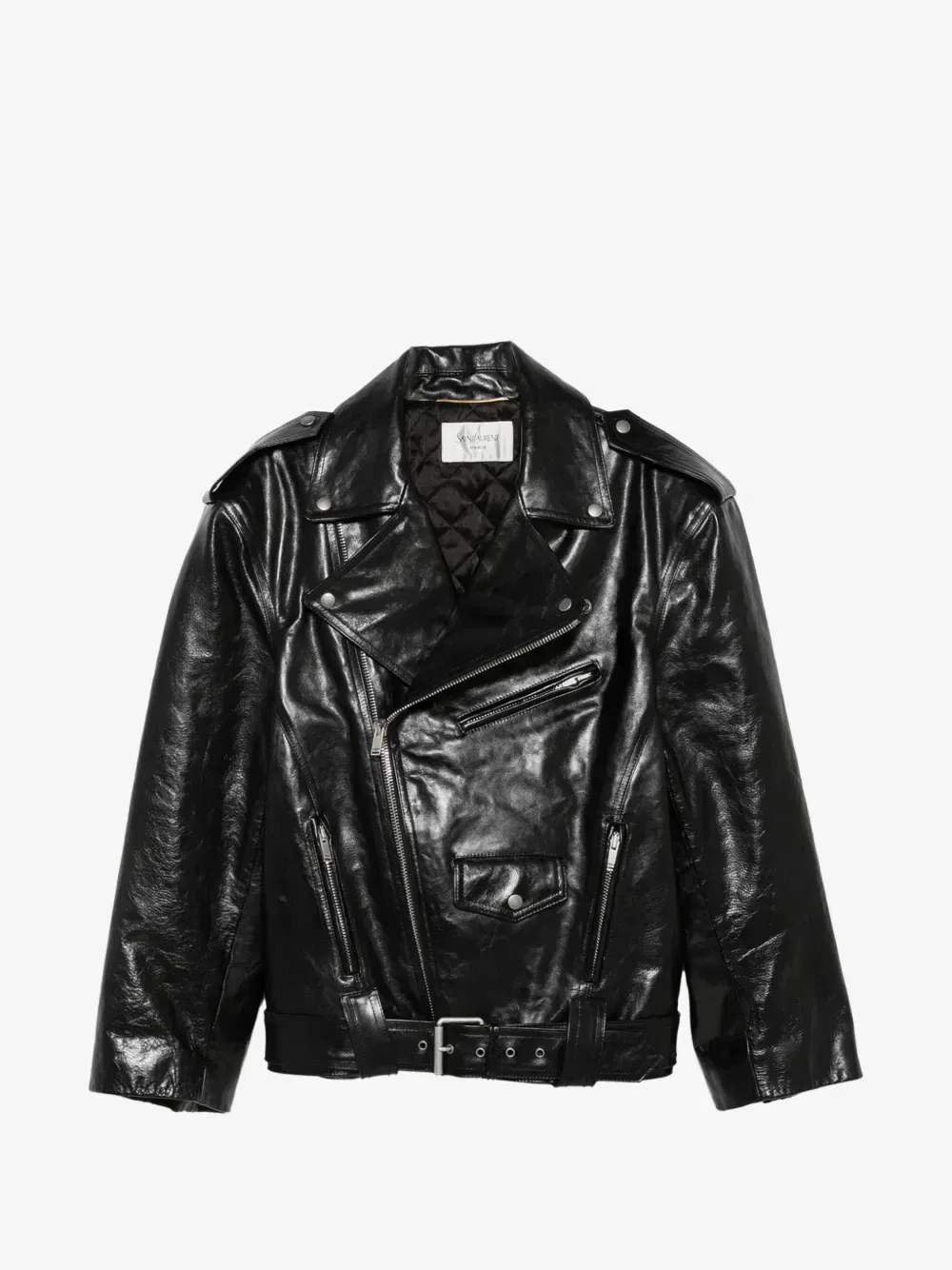 Куртка-косуха из зернистой кожи SAINT LAURENT, черный