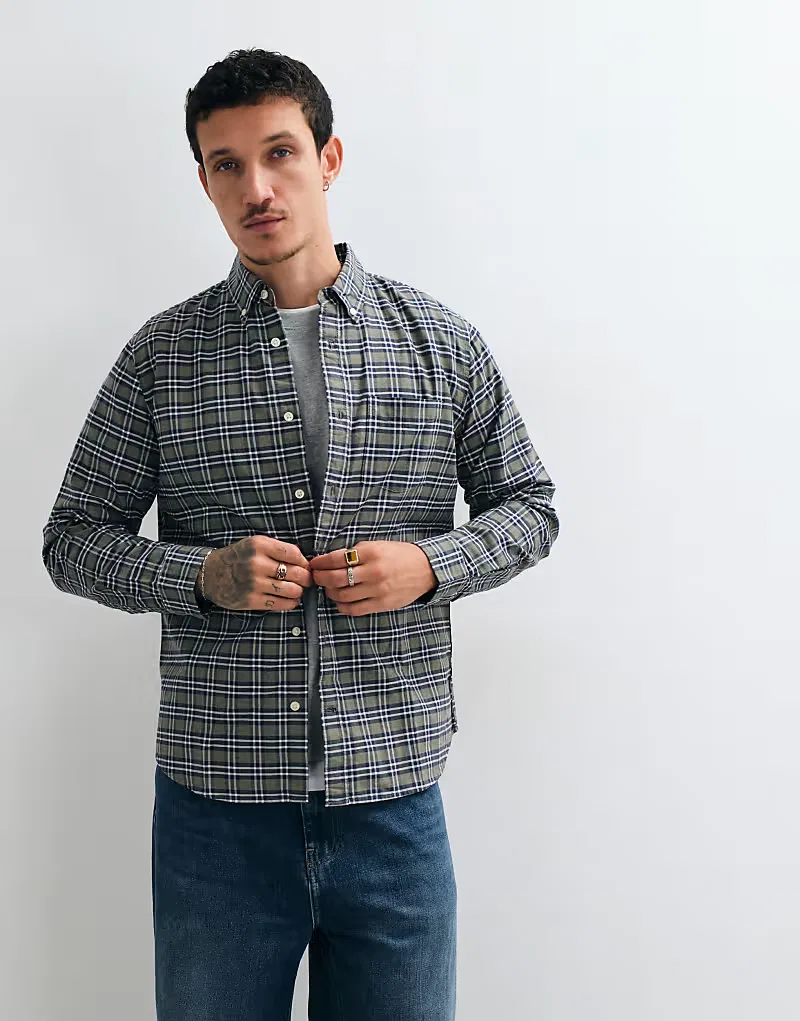 Рубашка в клетку GAP Oxford, зеленый