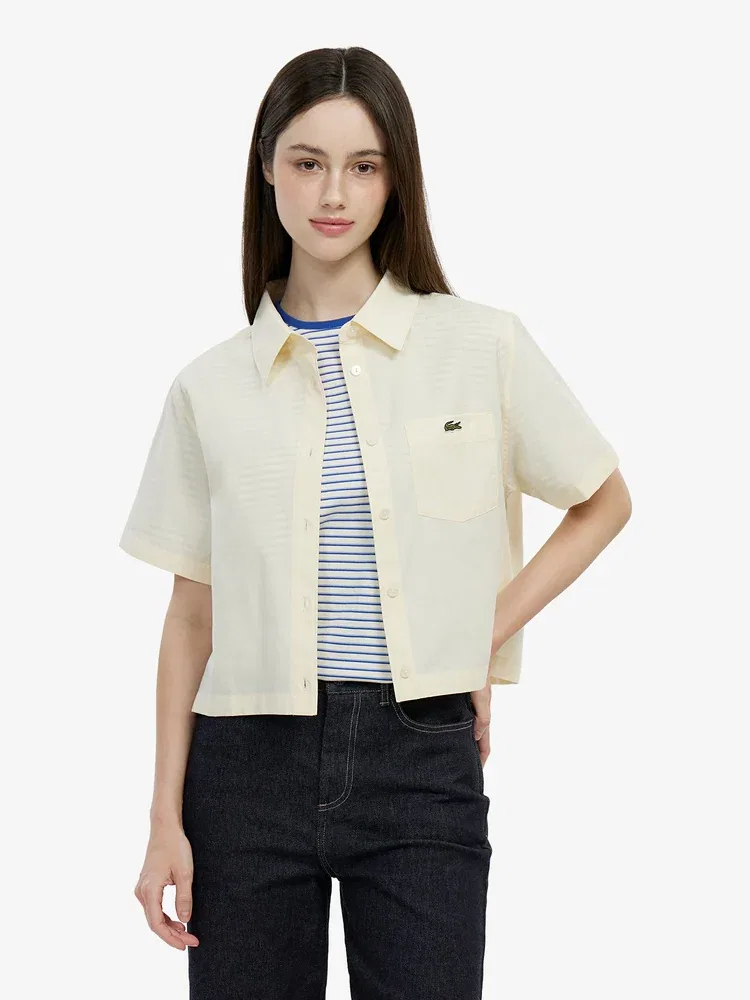 Рубашка LACOSTE JP Cotton Linen, женская, с коротким рукавом, слоновая кость