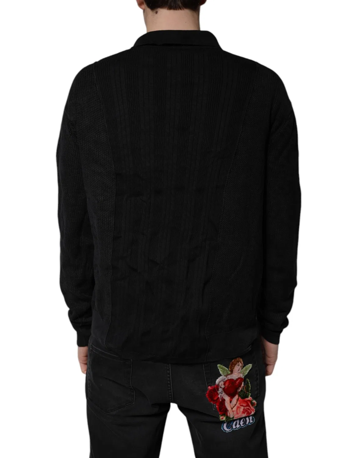 Мужской пуловер на пуговицах из шелка с логотипом Black Heraldic Dolce & Gabbana, Black — фото 4