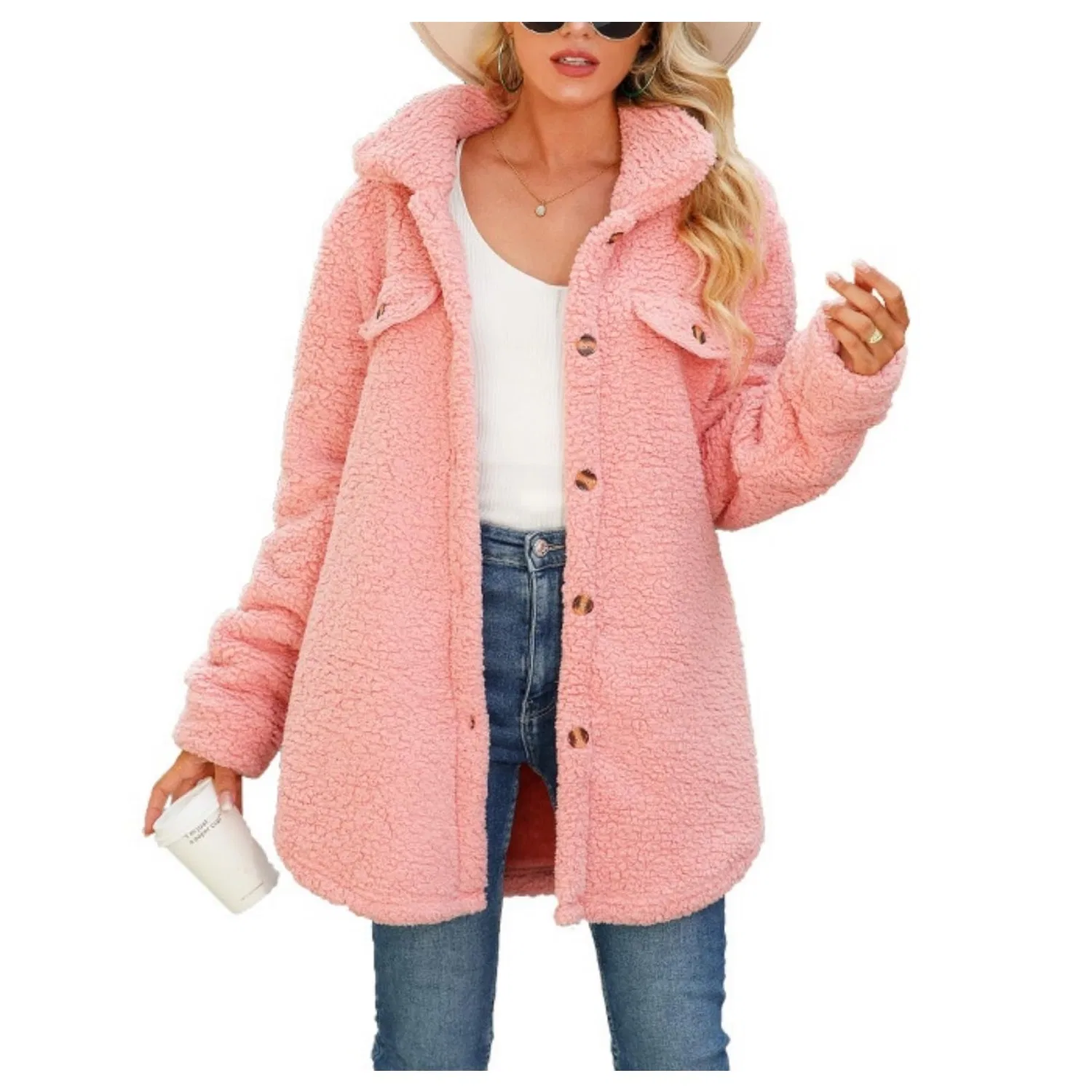 Женское пальто из флиса с длинным рукавом, rosa