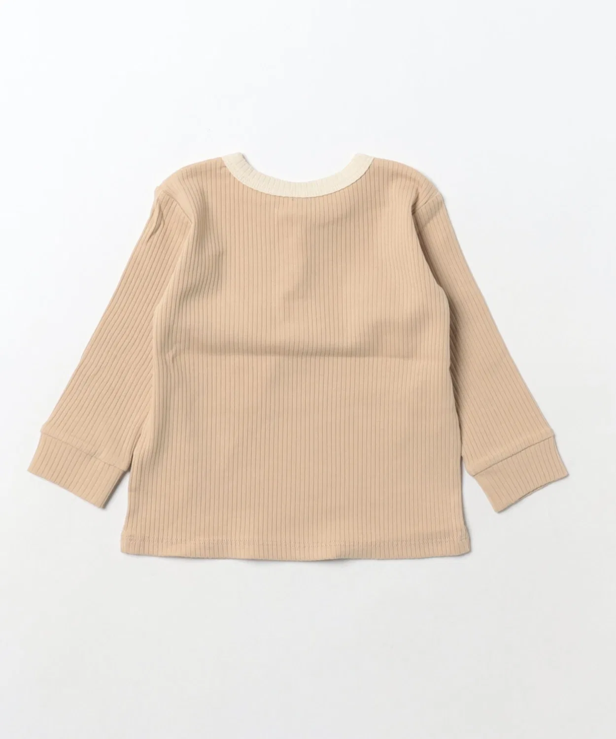 Детский трикотажный боди-комбинезон без рукавов с длинным рукавом модель Ribbed Henley Quincy Mae, Latte — фото 2