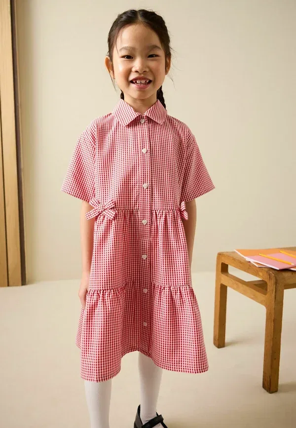 Платье рубашка клетчатая Shirt dress Next, red, красный — фото 2