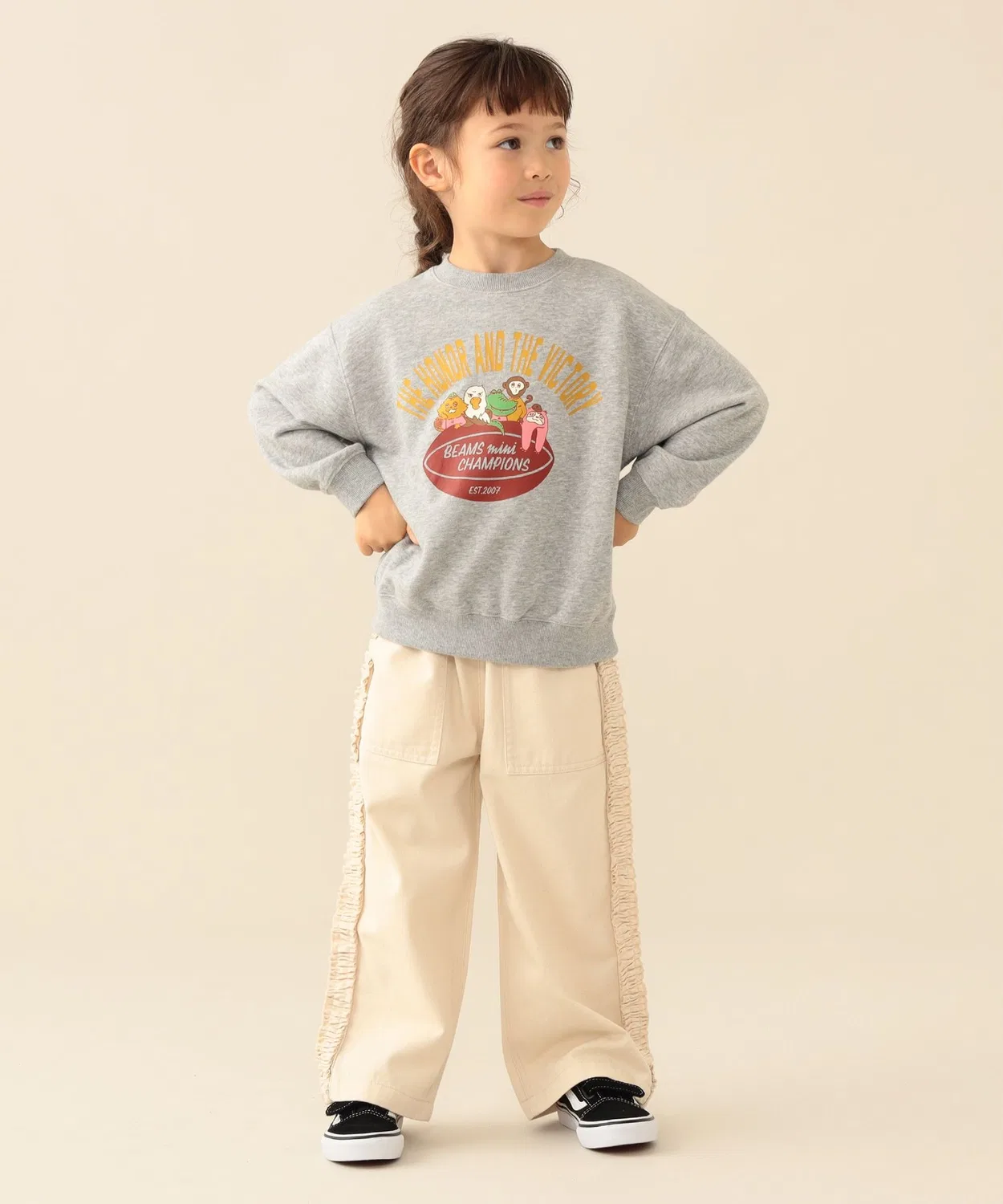 Детский свитшот с принтом животных с длинным рукавомBEAMS mini, Light Gray — фото 3