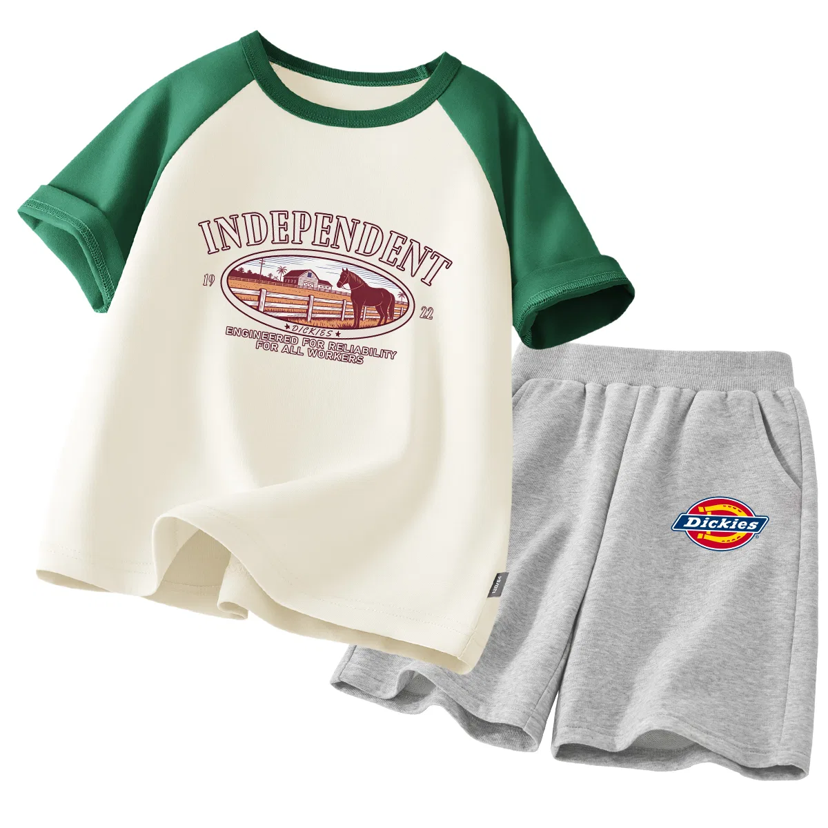 Детский спортивный комплект с круглым вырезом, модель S Farm Green White+S Logo K Gray, Dickies, S Farm Green White+S Logo K Gray