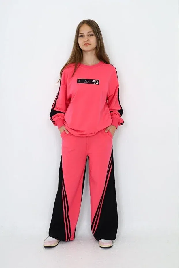 Детский спортивный костюм для девочек из хлопка оверсайз Joui Co, Fuchsia — фото 3