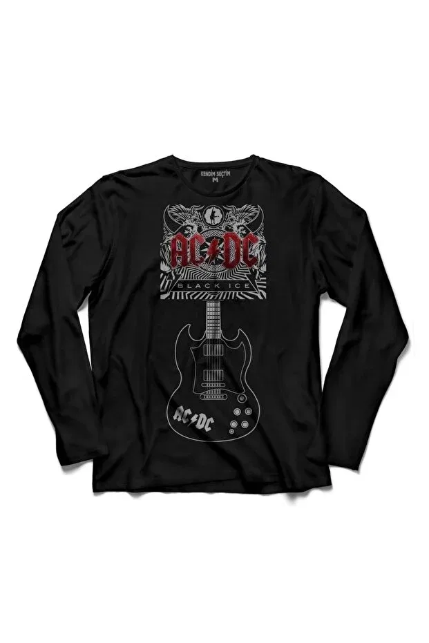 Детская футболка для девочек с принтом Ac Dc Black Ice Guitar Guitar Alternating Current Kendim Seçtim, Black