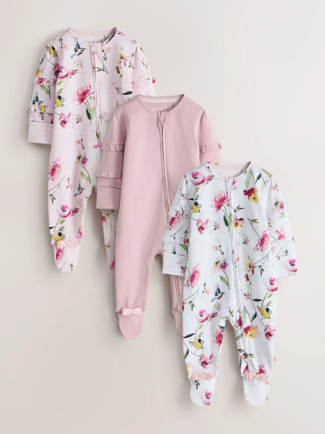 Комплект боди-слипов, 3 шт. Baker by Ted Baker, розовый/белый