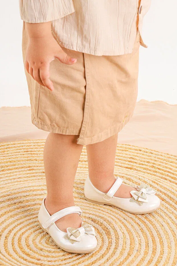 Детские балетки для девочек с блестками Silvery Skin Velcro Sand Glitter Bow Kiko Kids, Sedef — фото 3