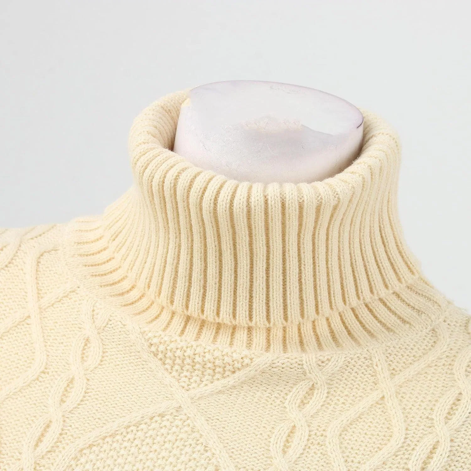 Женское вязаное платье с высоким воротом Basic, Beige — фото 4