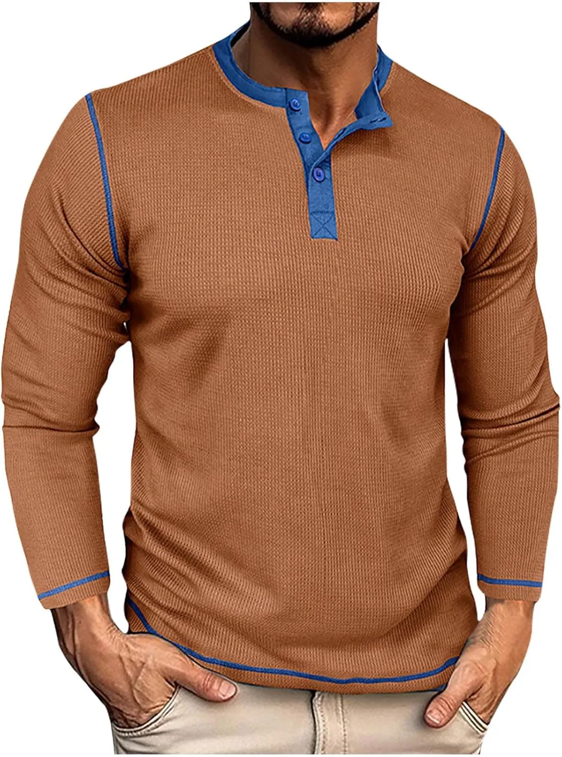 Мужская легкая длинная футболка с воротником Slim Fit, Khaki