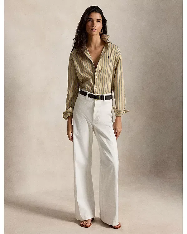 Женская рубашка свободного кроя с длинным рукавом Ralph Lauren, Tan/Royal Multi — фото 2