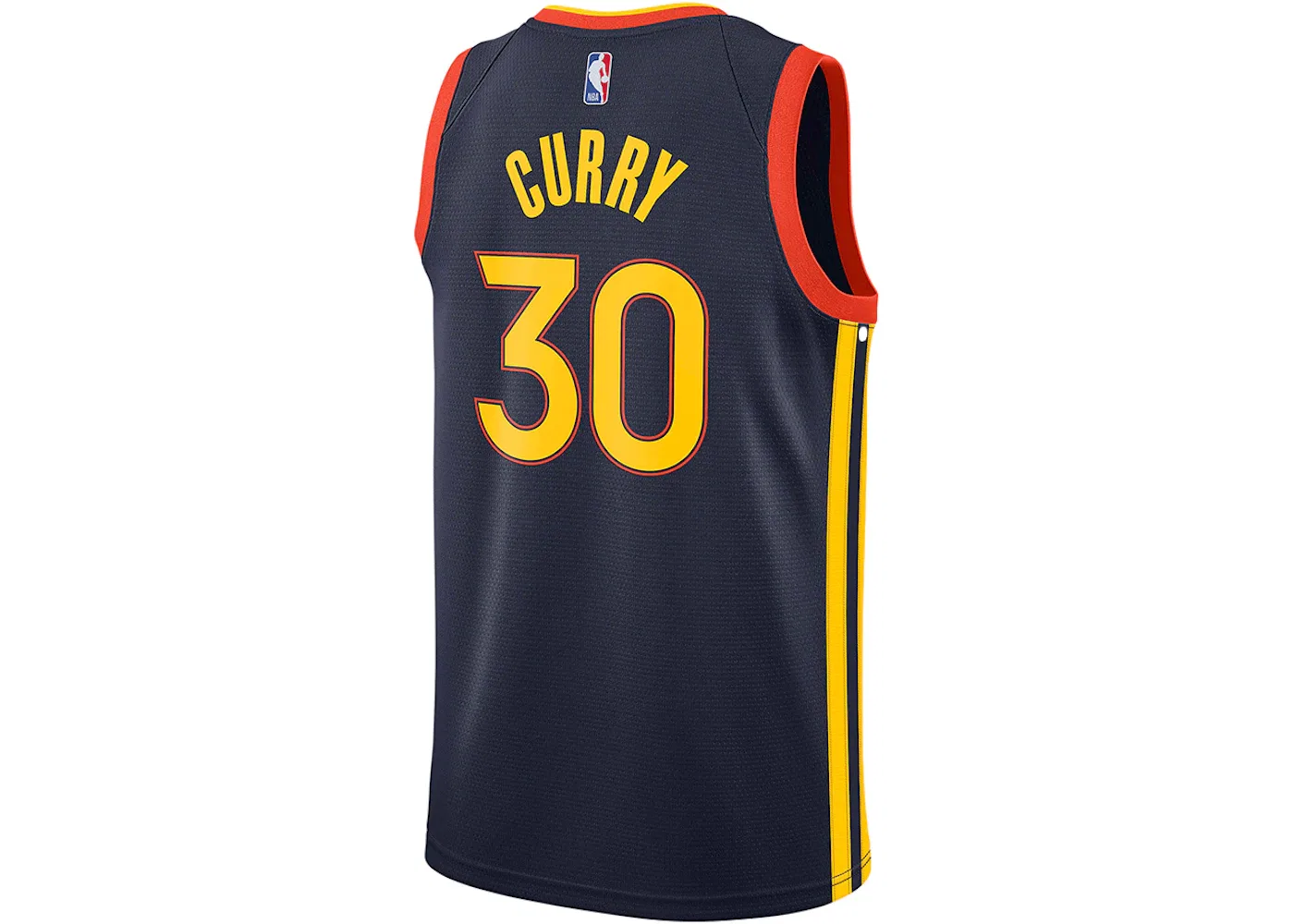 Мужская баскетбольная джерси Oakland 2021/22 Stephen Curry City Edition Swingman Nike, College Navy/Team Orange — фото 2
