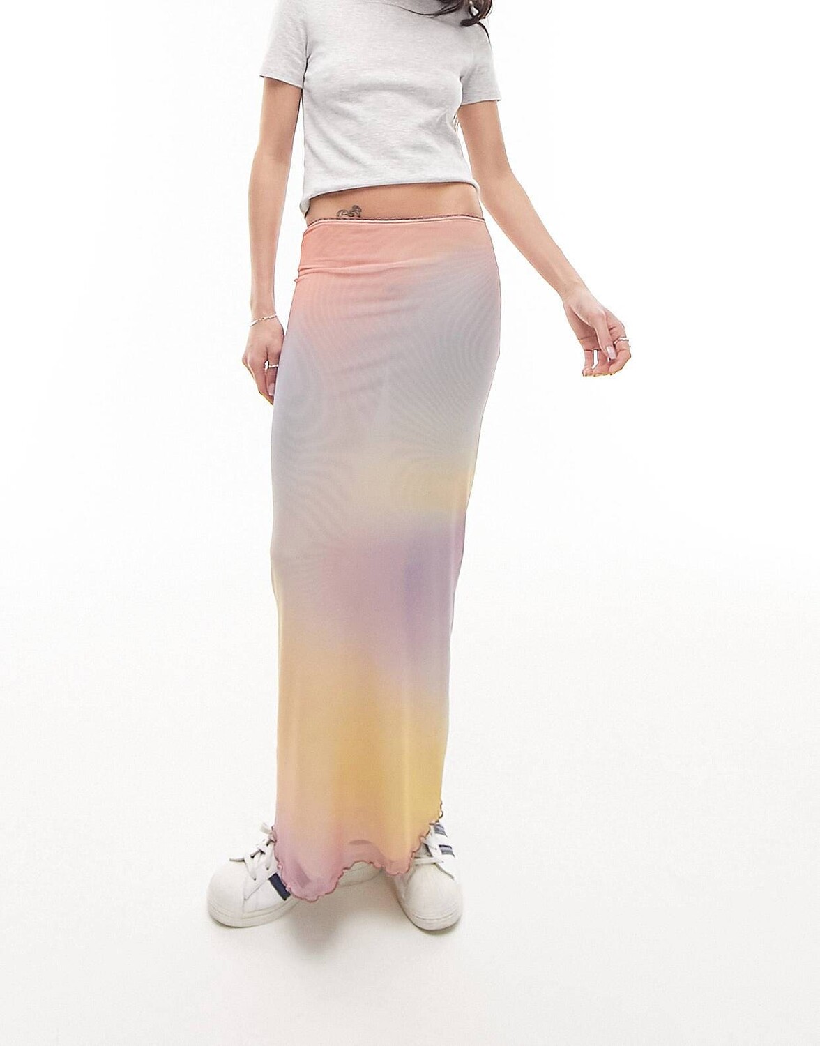 

Юбка-миди Topshop Mesh Pastel Blurred Printed Picot Trim, мультиколор