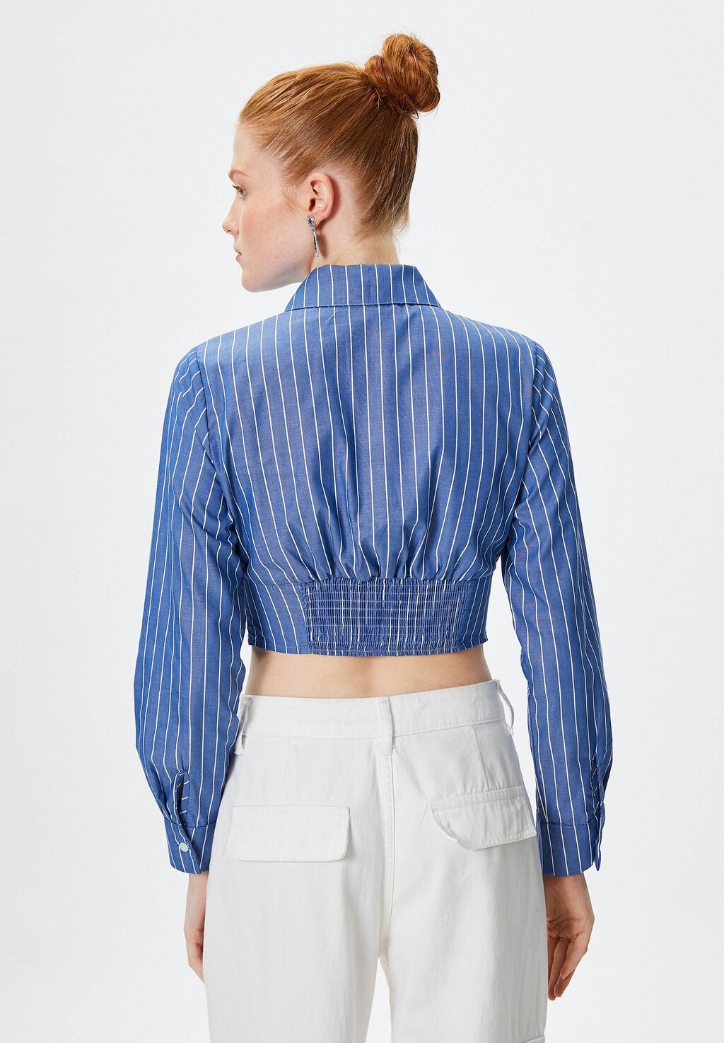 

Блузка на пуговицах CROP LONG SLEEVE CLASSIC NECK Koton, синий