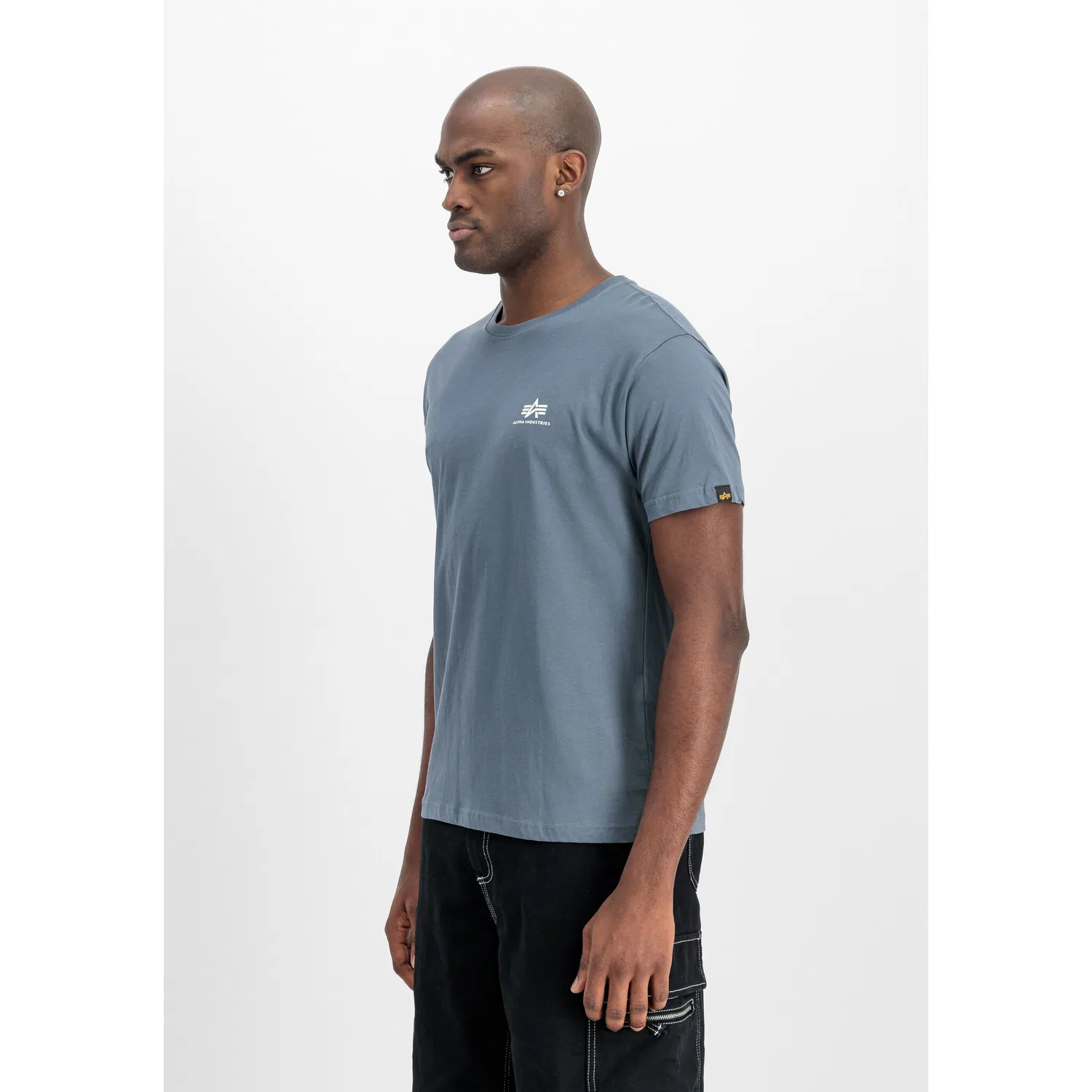 Детская хлопковая облегающая футболка с логотипом Alpha Industries, Denim Blue