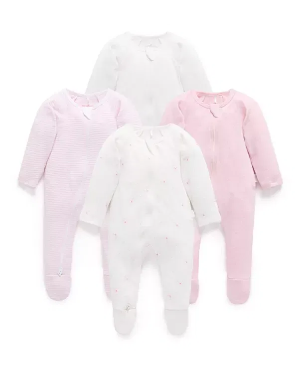 Детский комбинезон-слип с длинным рукавом 4 шт. Purebaby, Pale Pink Bear Pack