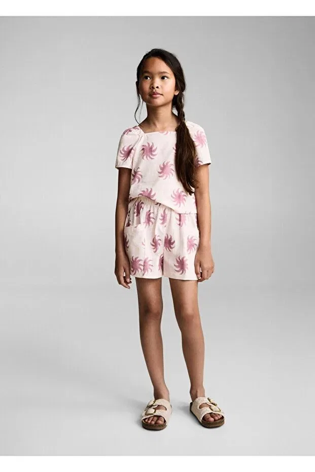 Детские шорты для девочек с цветочным принтом Mango Kids, Pink