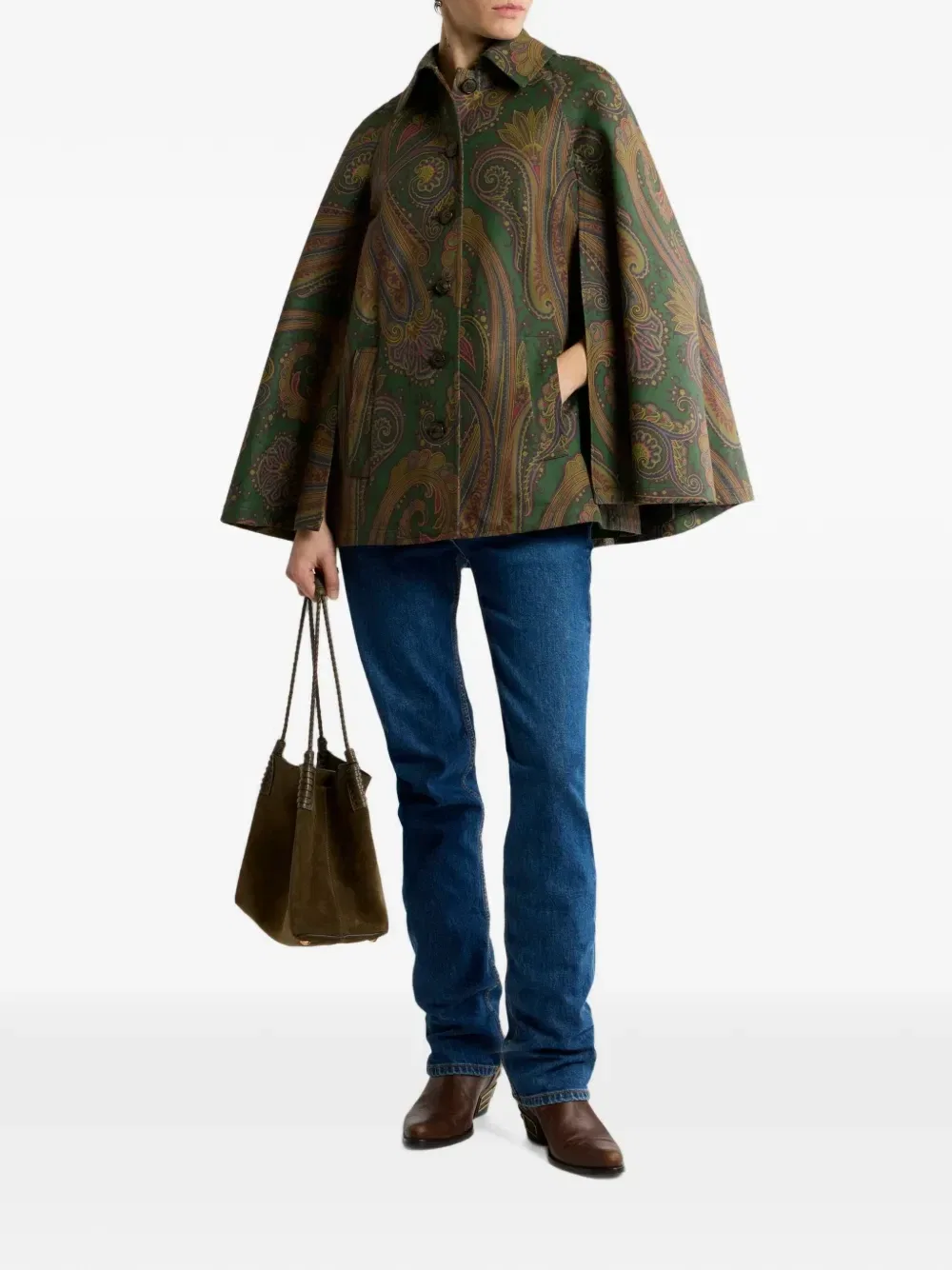 Габардиновый кейп с узором пейсли Etro, зеленый — фото 2
