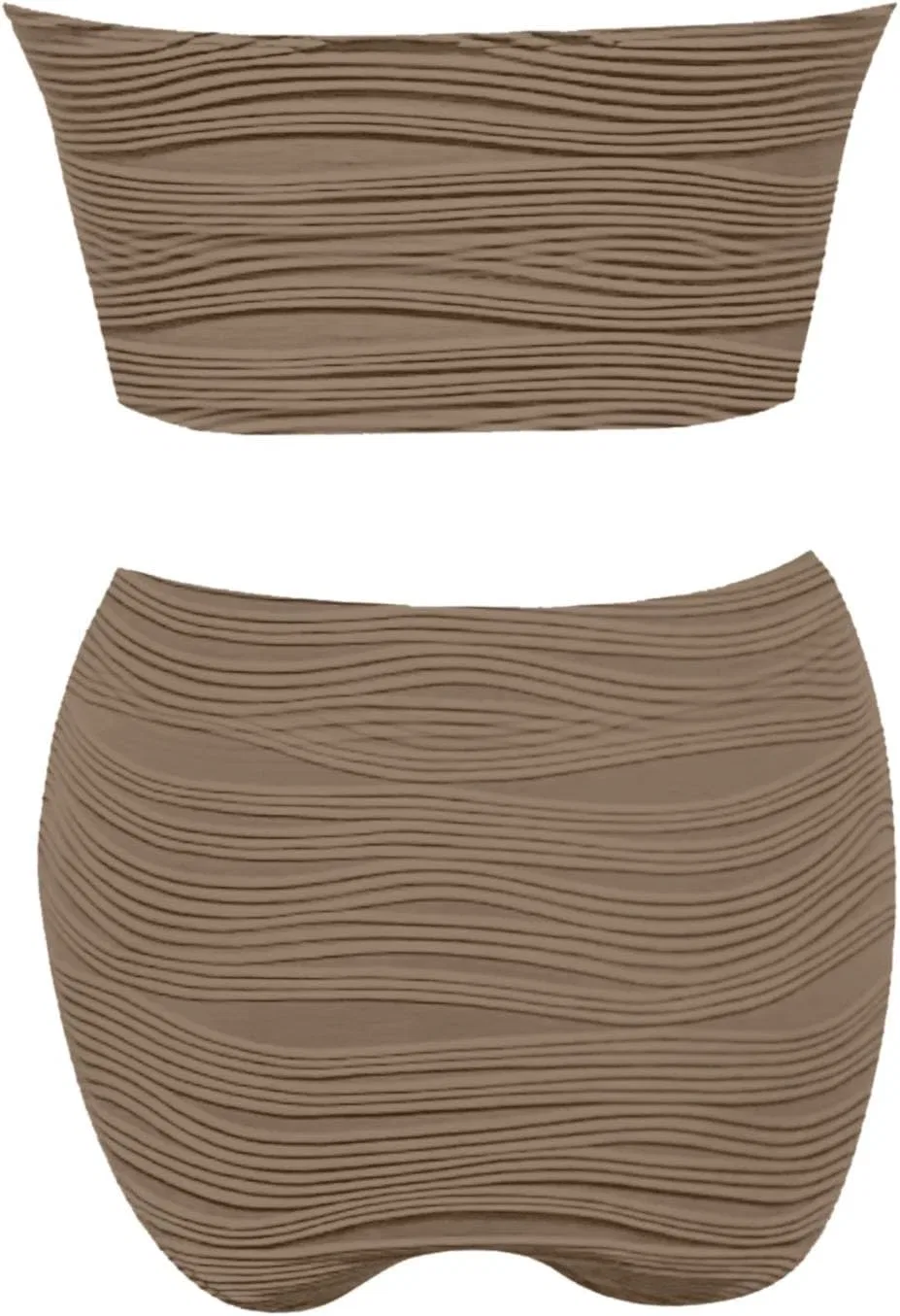 Женский бандо бикини-сет с высокой талией, полосками Ribbed, Khaki — фото 4
