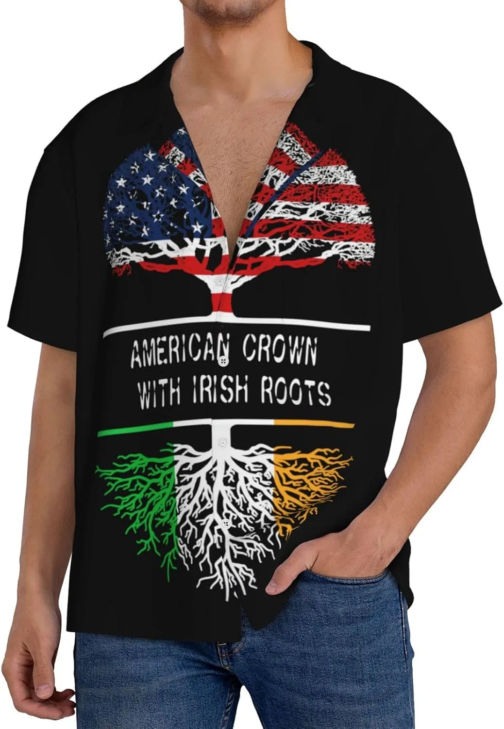 Мужская повседневная рубашка с кубинским воротником America Crown With Irish Roots, Black