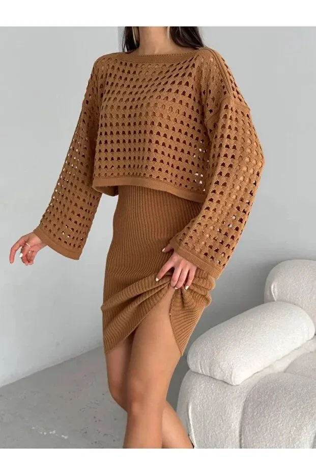 Детское платье для девочек вязаное Lady More, Light Brown — фото 4