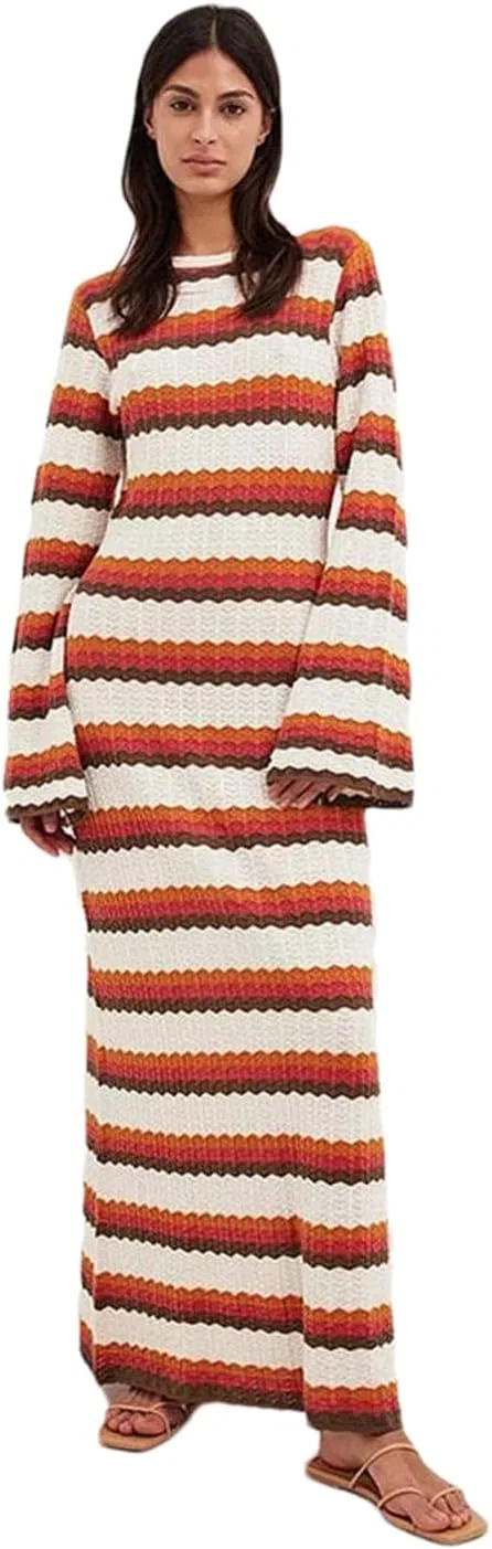 Женское платье-свитер в полоску с запахом, Striped
