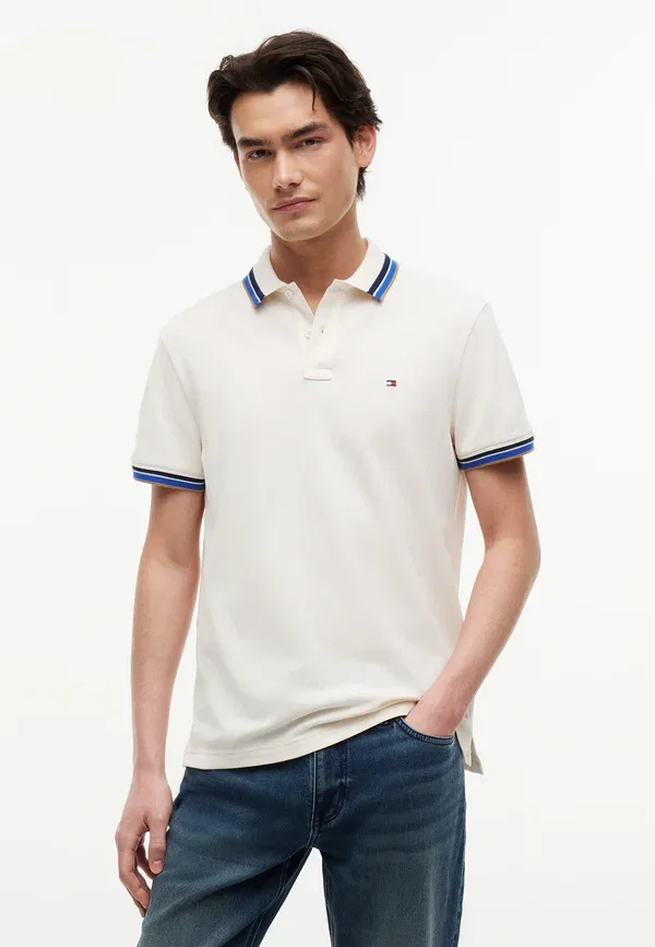 Поло из пике с контрастным воротником и манжетами, Tommy Hilfiger, Ivory Petal