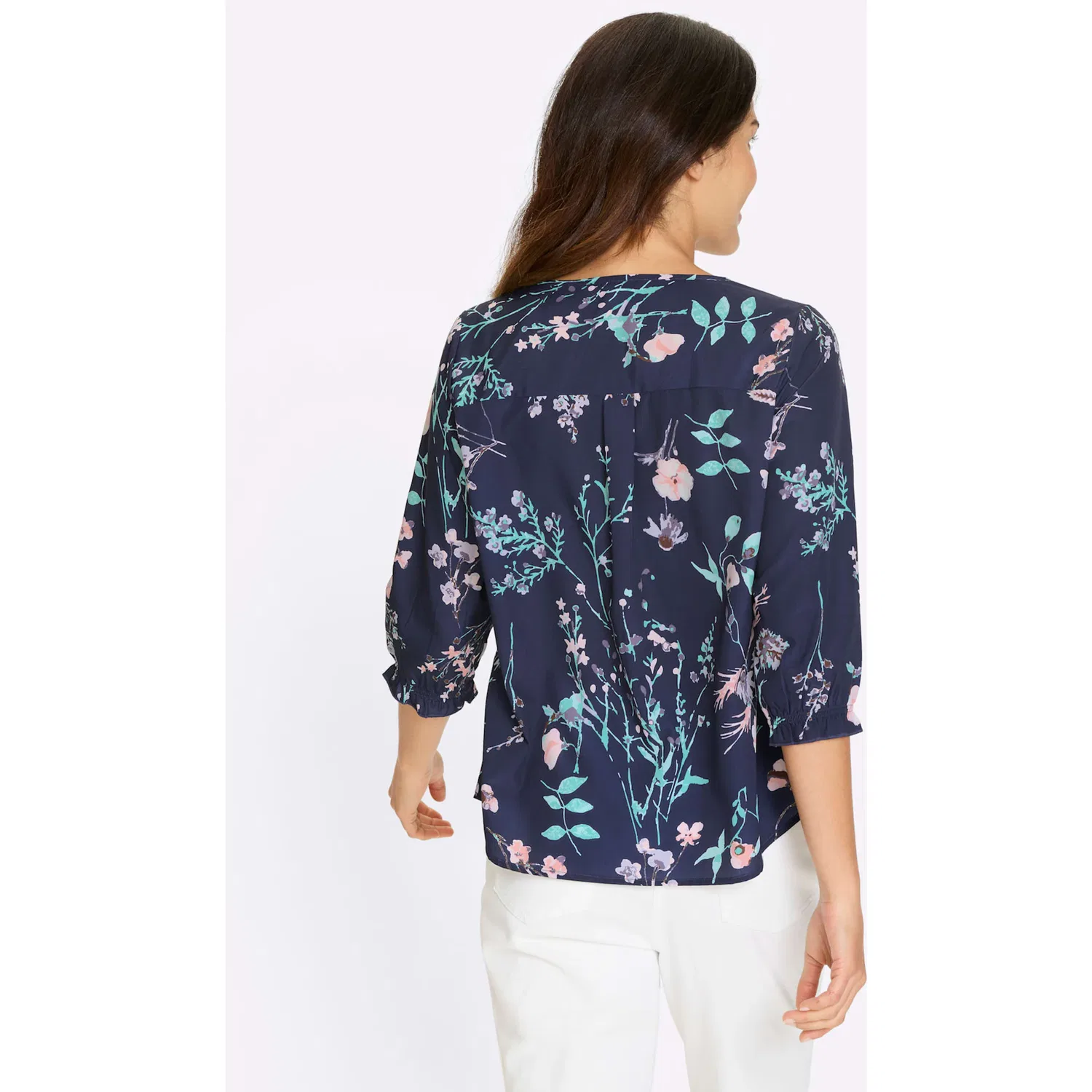 Женская блуза-туника с цветочным принтом Classic Basics, Navy/Light Pink — фото 3