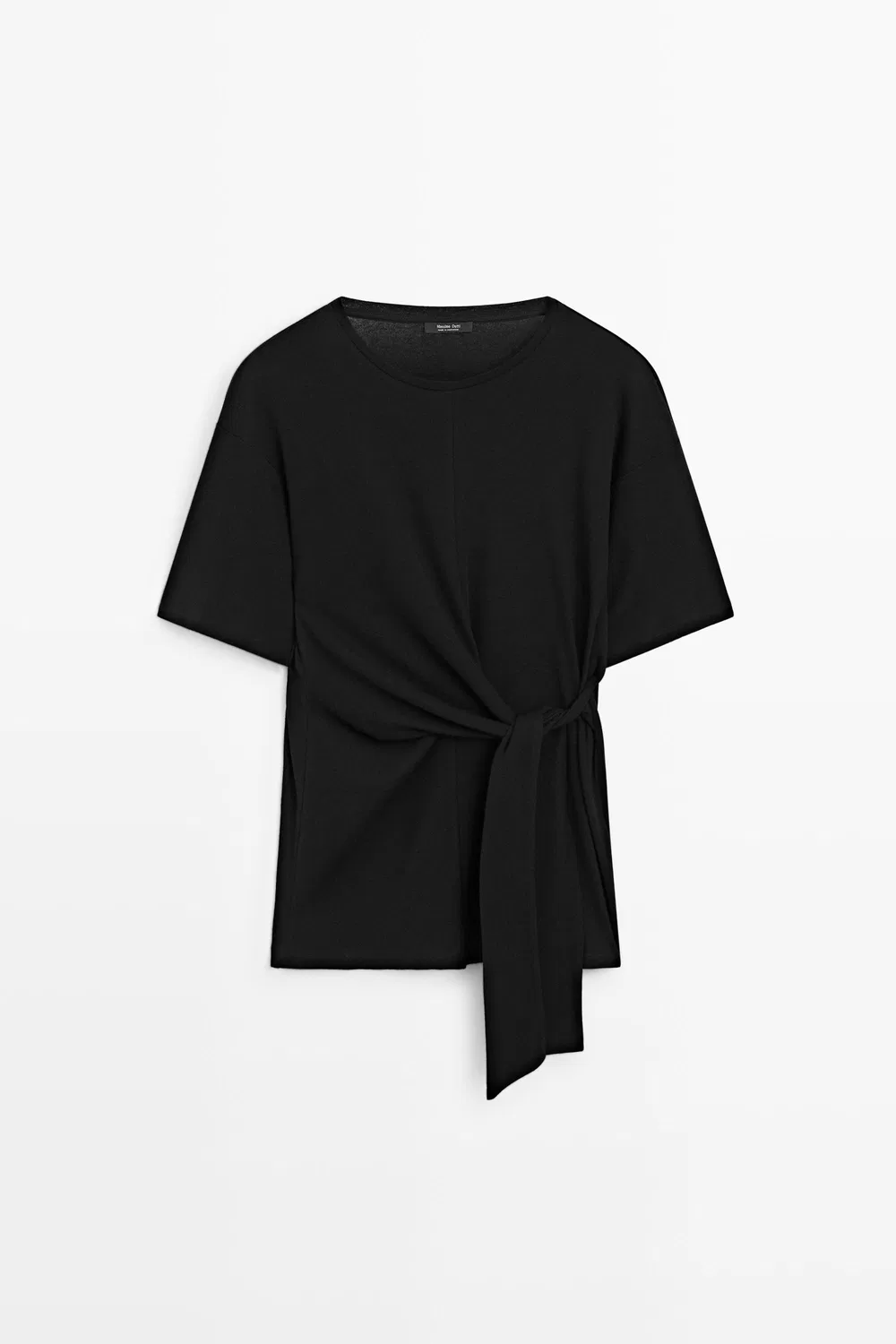 Футболка Massimo Dutti Short Sleeve With Tie Detail, черный — фото 2