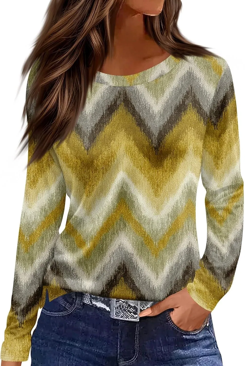 Женская свободная футболка с длинным рукавом Long Sleeve Crop Tops for Women White Long Sleeve Shirts for Women, Yellow