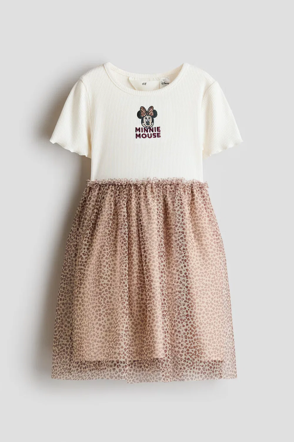 Платье с тюлевой юбкой и узорчатым принтом H&M, Beige/Minnie Maus