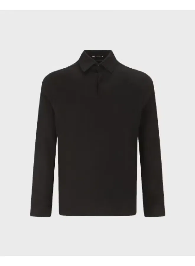 Лонгслив поло с длинным рукавом, облегающий, Zara, черный