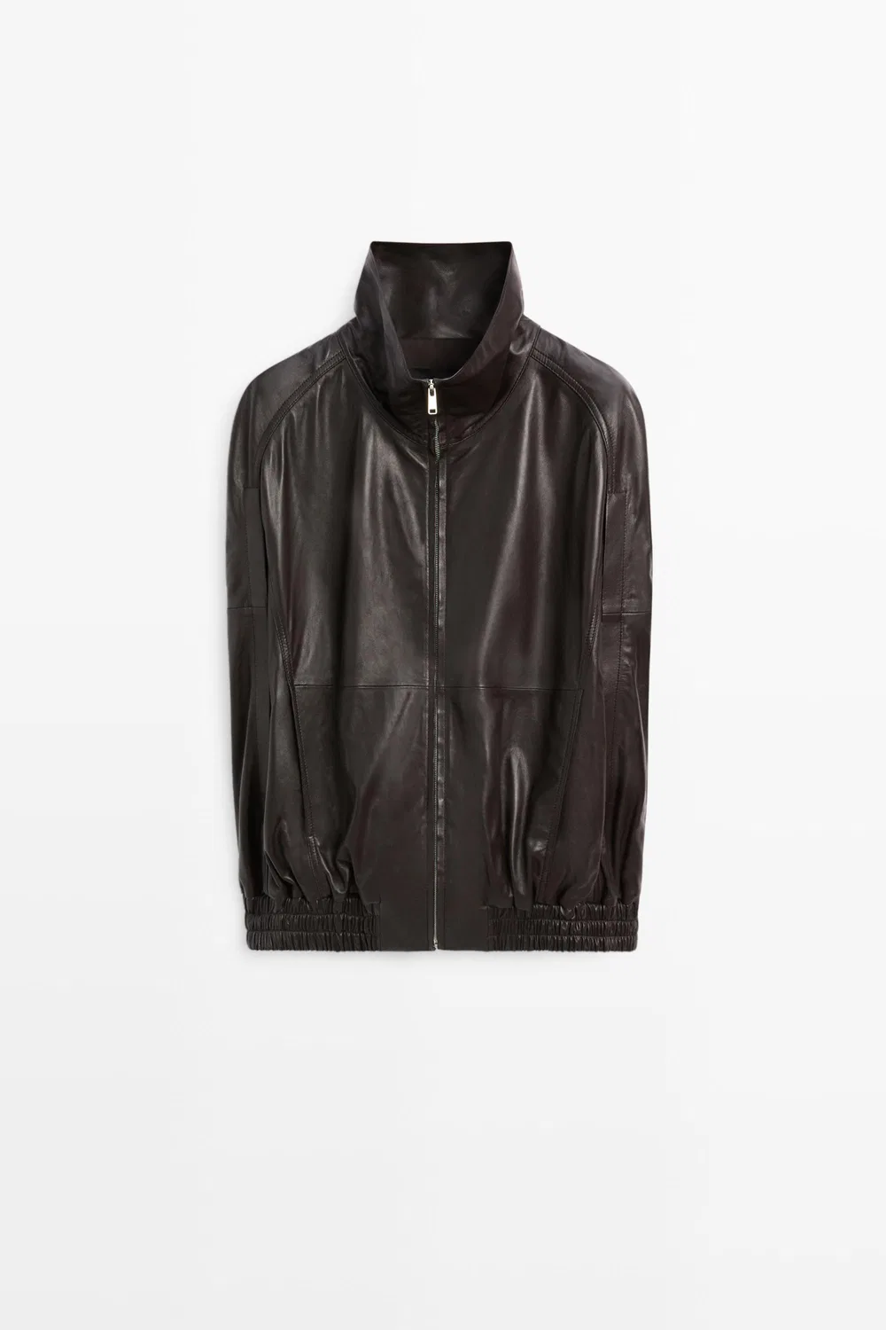 Жилет-бомбер Massimo Dutti Nappa Leather, коричневый — фото 2