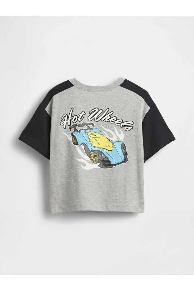 Детская футболка для мальчиков с принтом Hot Wheels Graphic Logo Gap, Gray-001 — фото 2