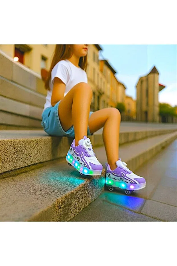 Детские кроссовки для девочек с подсветкой Nisanur Shoes, Purple — фото 4